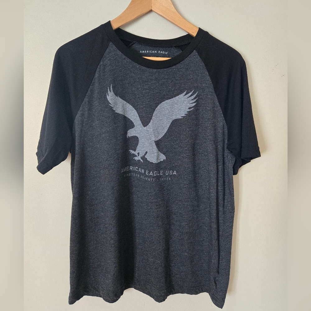 American Eagle Outfitters Charcoal and Black Eagle Tee